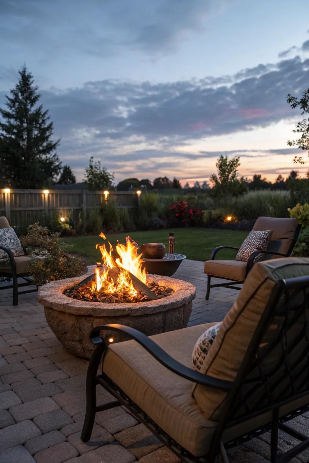 Socialize around a cozy fire pit for warm evenings filled with unforgettable chats.