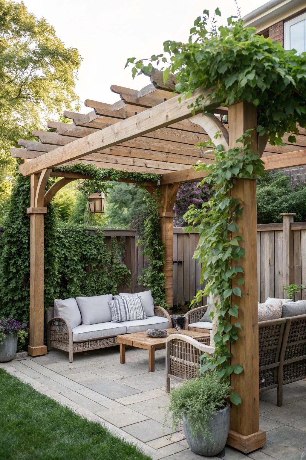 A pergola might transform your patio into a shaded escape.