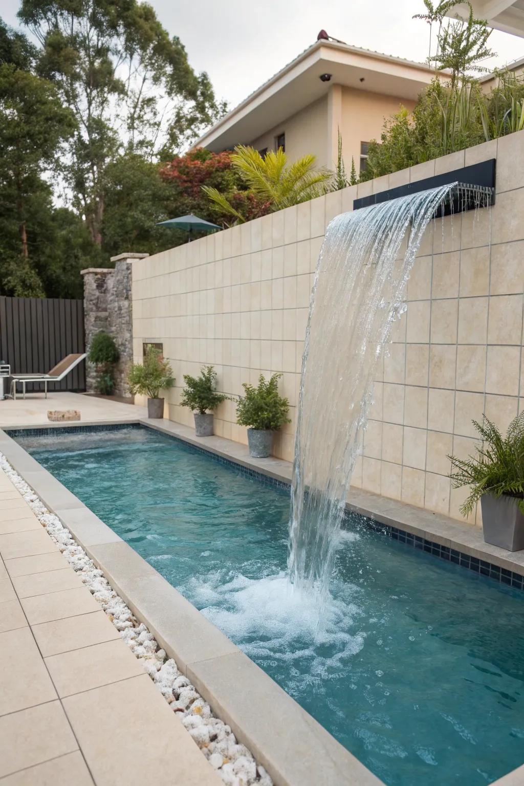 A plunging waterfall delivers a minimalist and tasteful visual.