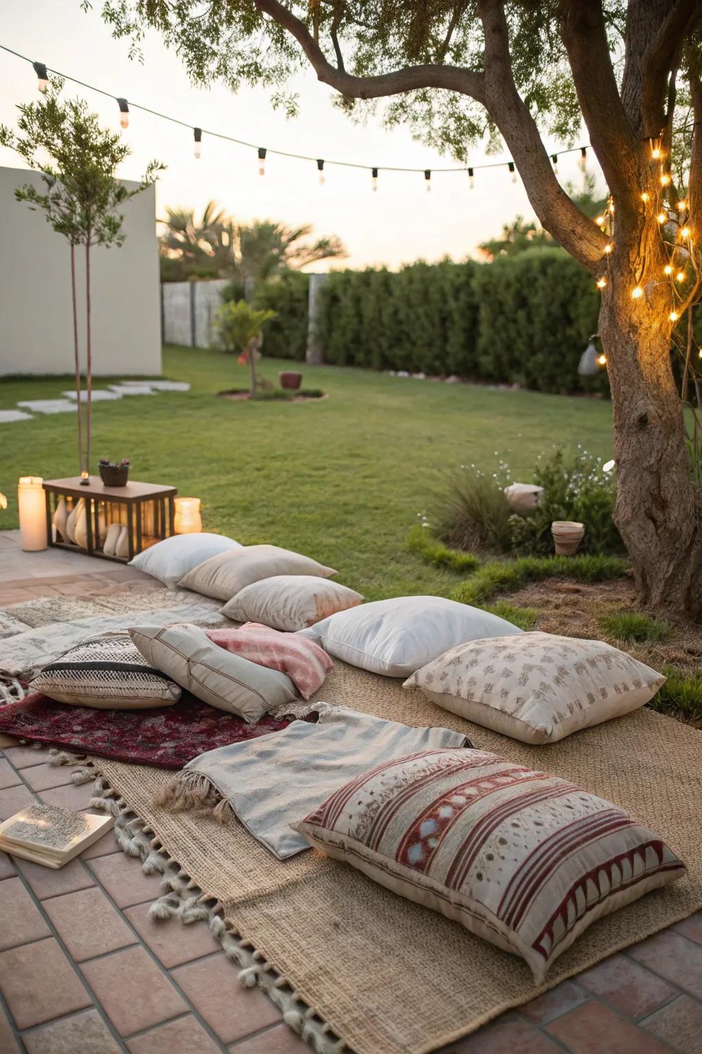 An inviting and snug ground-level seating arrangement.