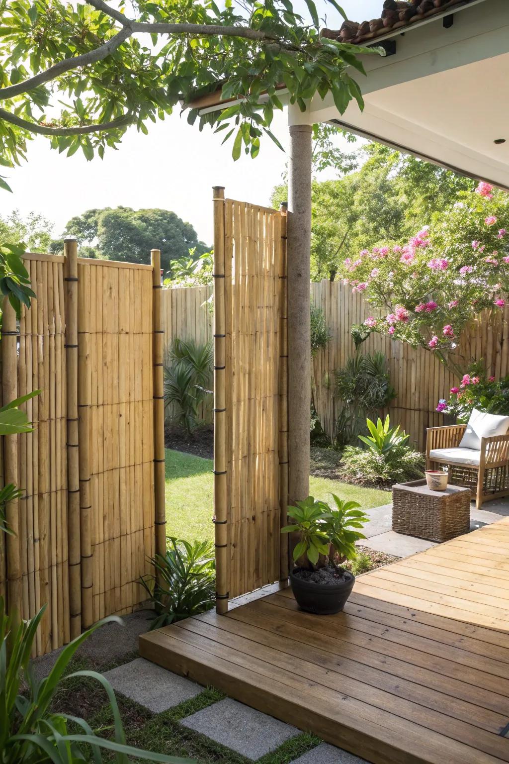 Cane screens deliver rapid seclusion with a tropical impression.