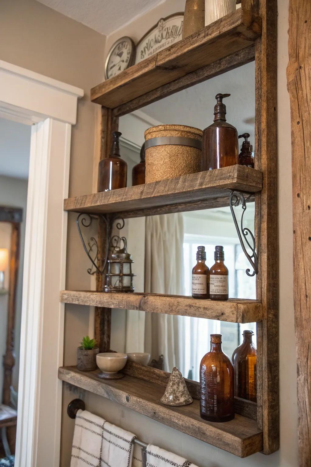 Rustic wood meets elegance in this charming bar setup.