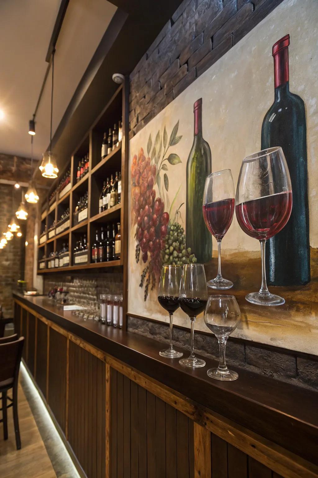 Wine-themed art perfectly shows off the spirit of any bar.