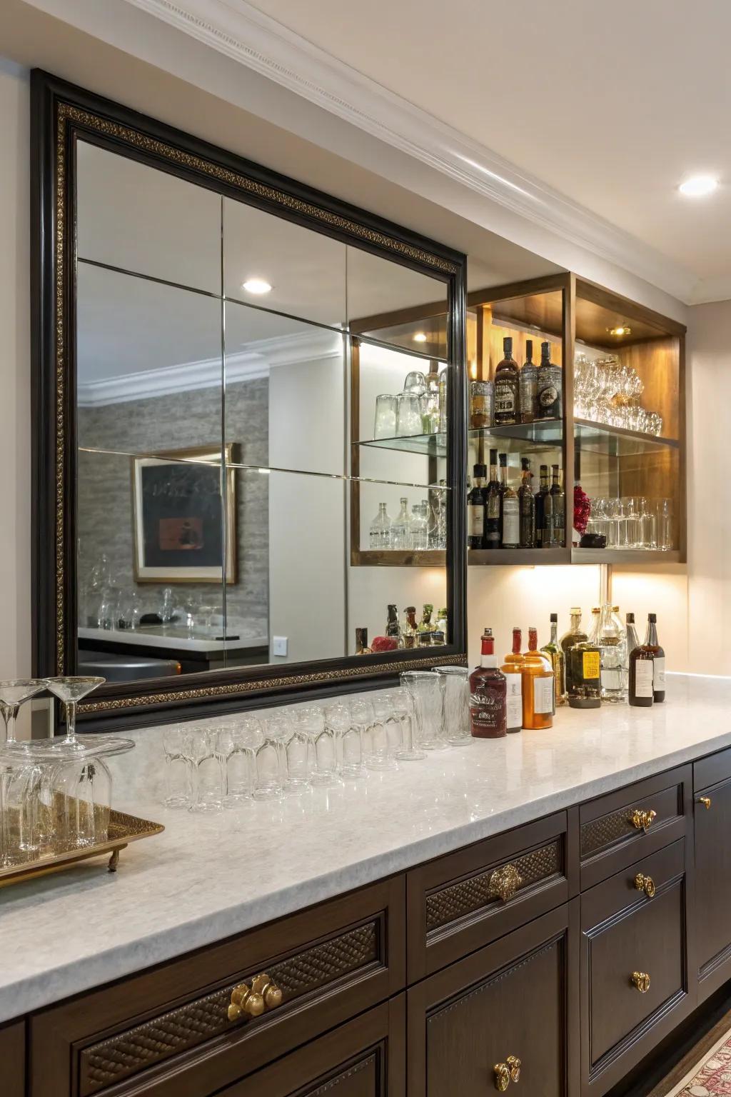 Mirrored backdrops create a sense of luxury and space.
