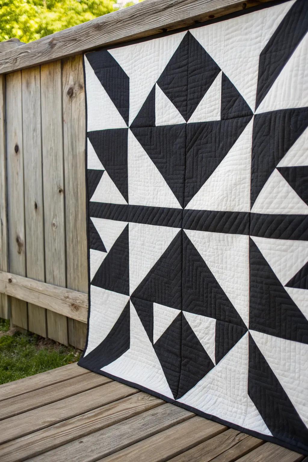 Refined minimalist quilt design rendered in black and white.