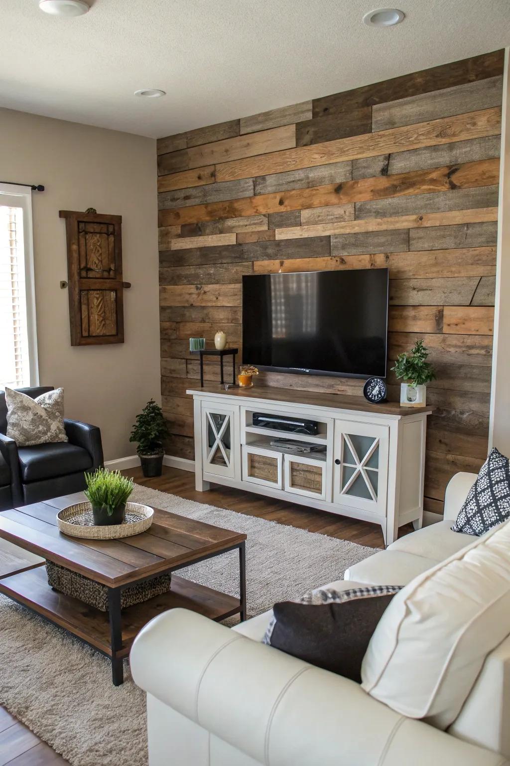 Introduce an eye-catching focal point through a timber feature wall.