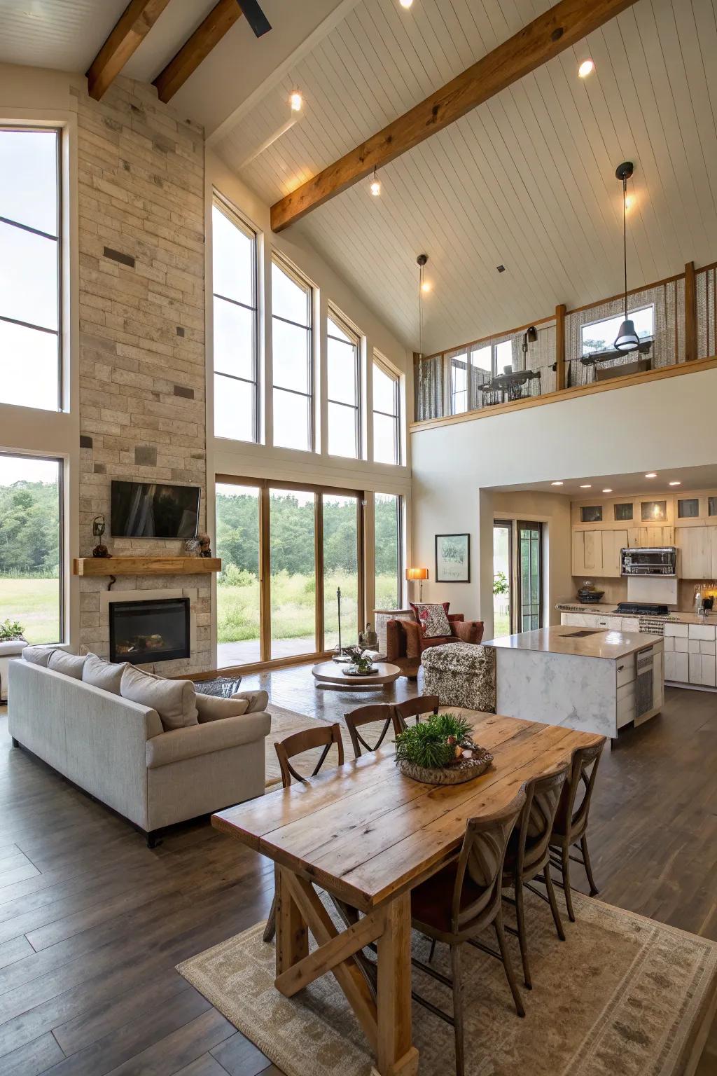 A spacious and welcoming open floor plan in this barndominium.