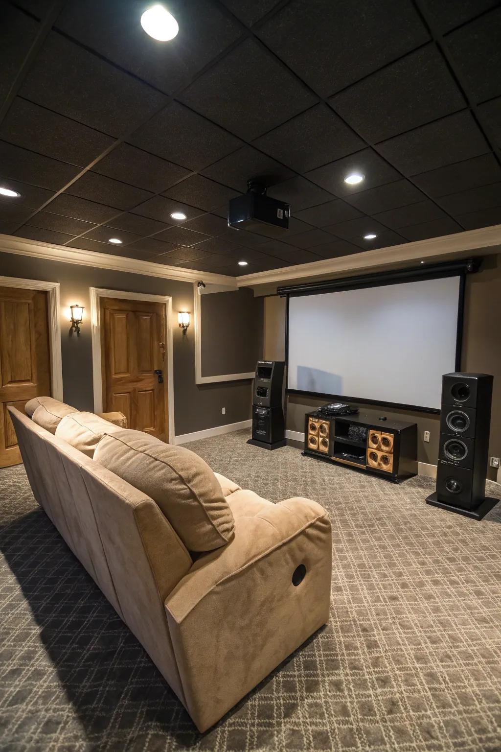 A basement converted into a cinematic home cinema.