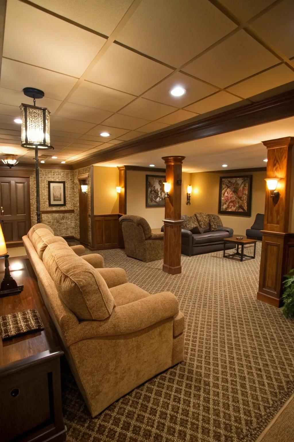 Modular rugs bring coziness and comfort to your basement.