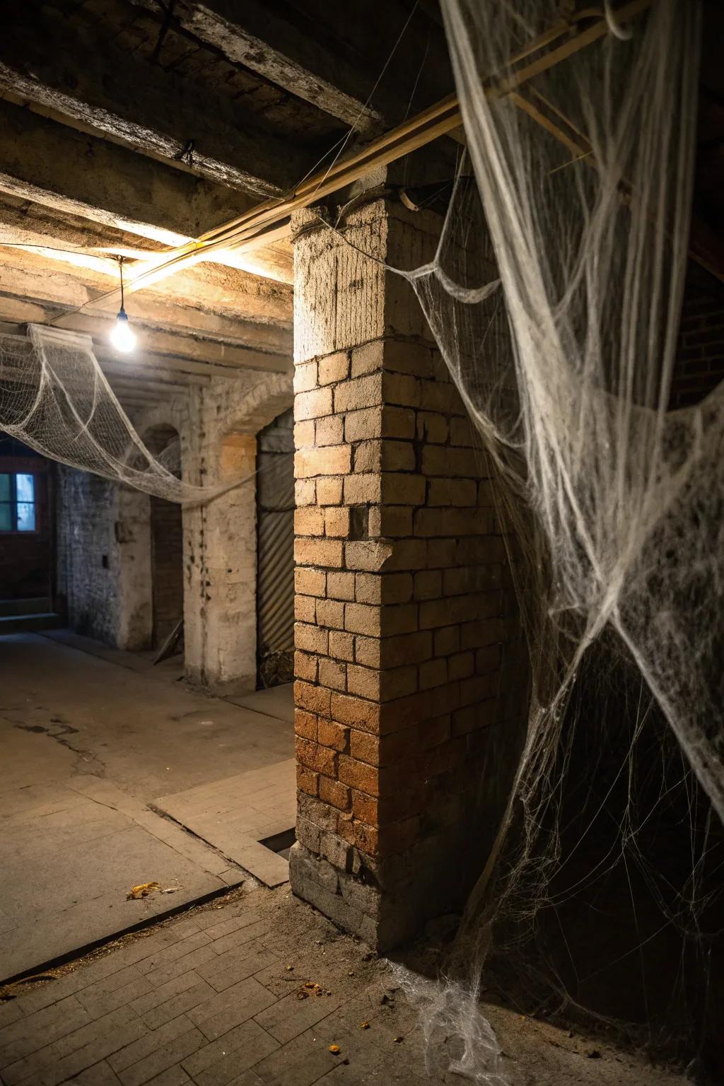 Drape spiderwebs to elevate the haunted dwelling effect.