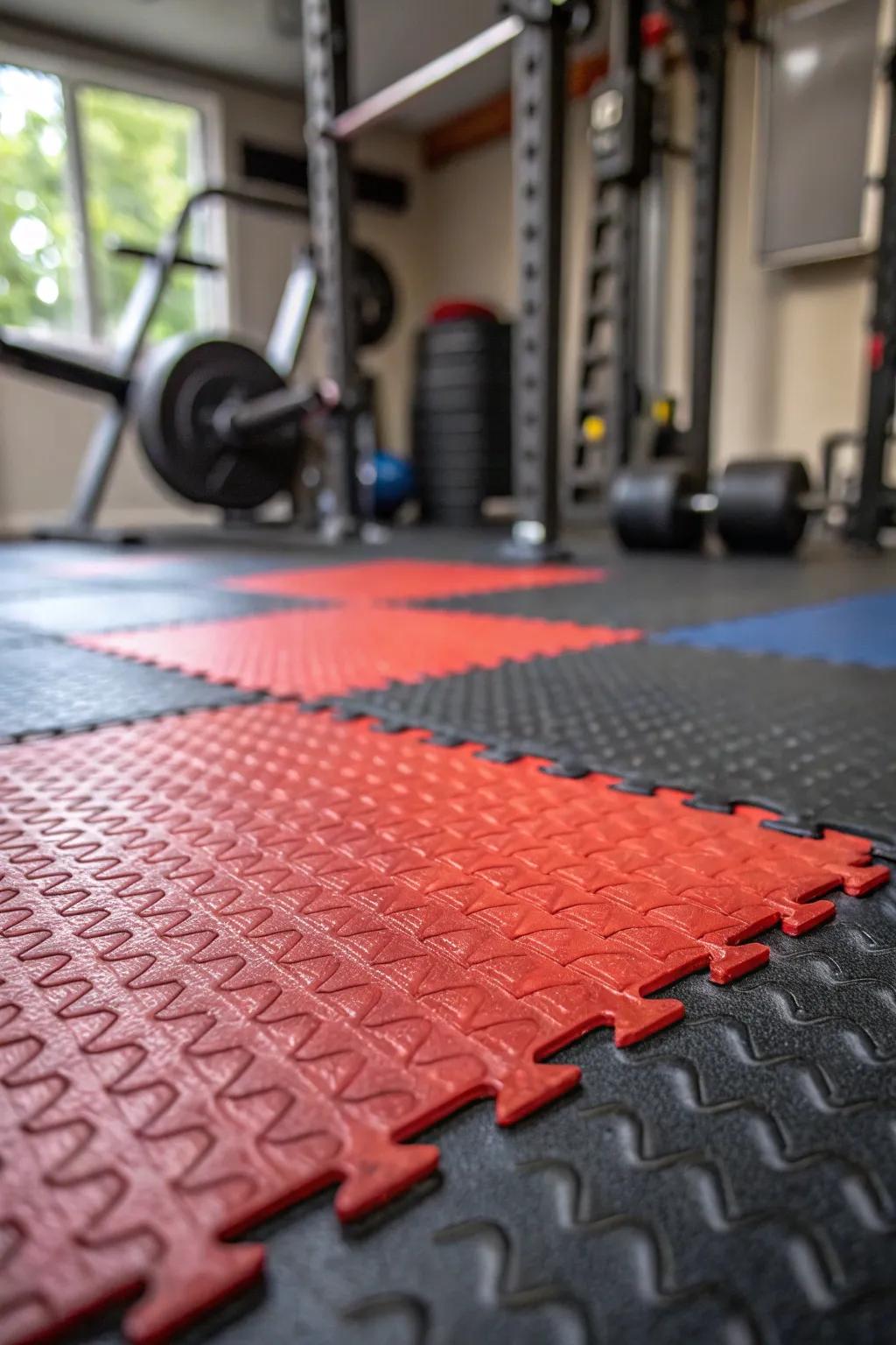 Sturdy rubber flooring is essential for a secure environment for home workouts.