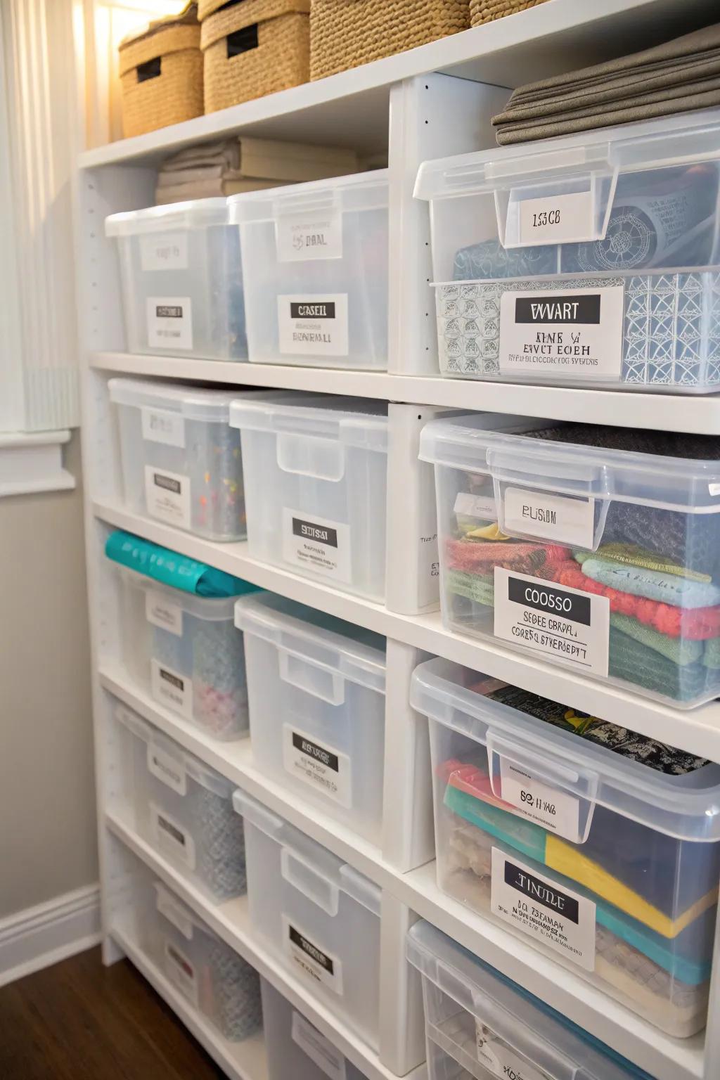 See-through containers offer straightforward visibility and entry to stowed items.