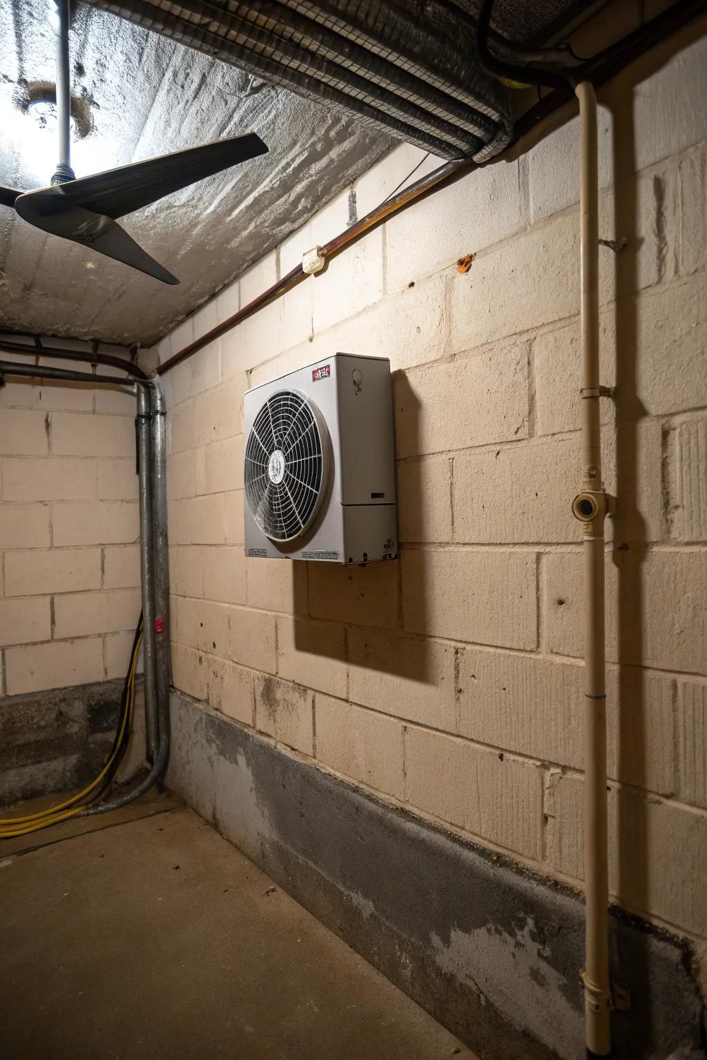 Extraction fans are essential for maintaining fresh air circulation in enclosed basement areas.