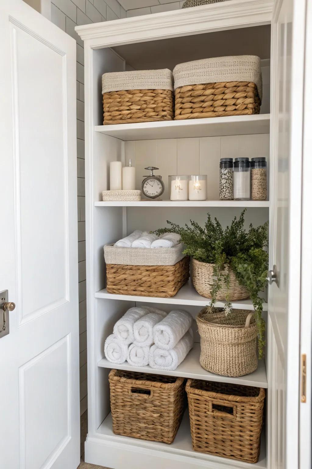 Baskets are perfect for organizing while adding a decorative touch.