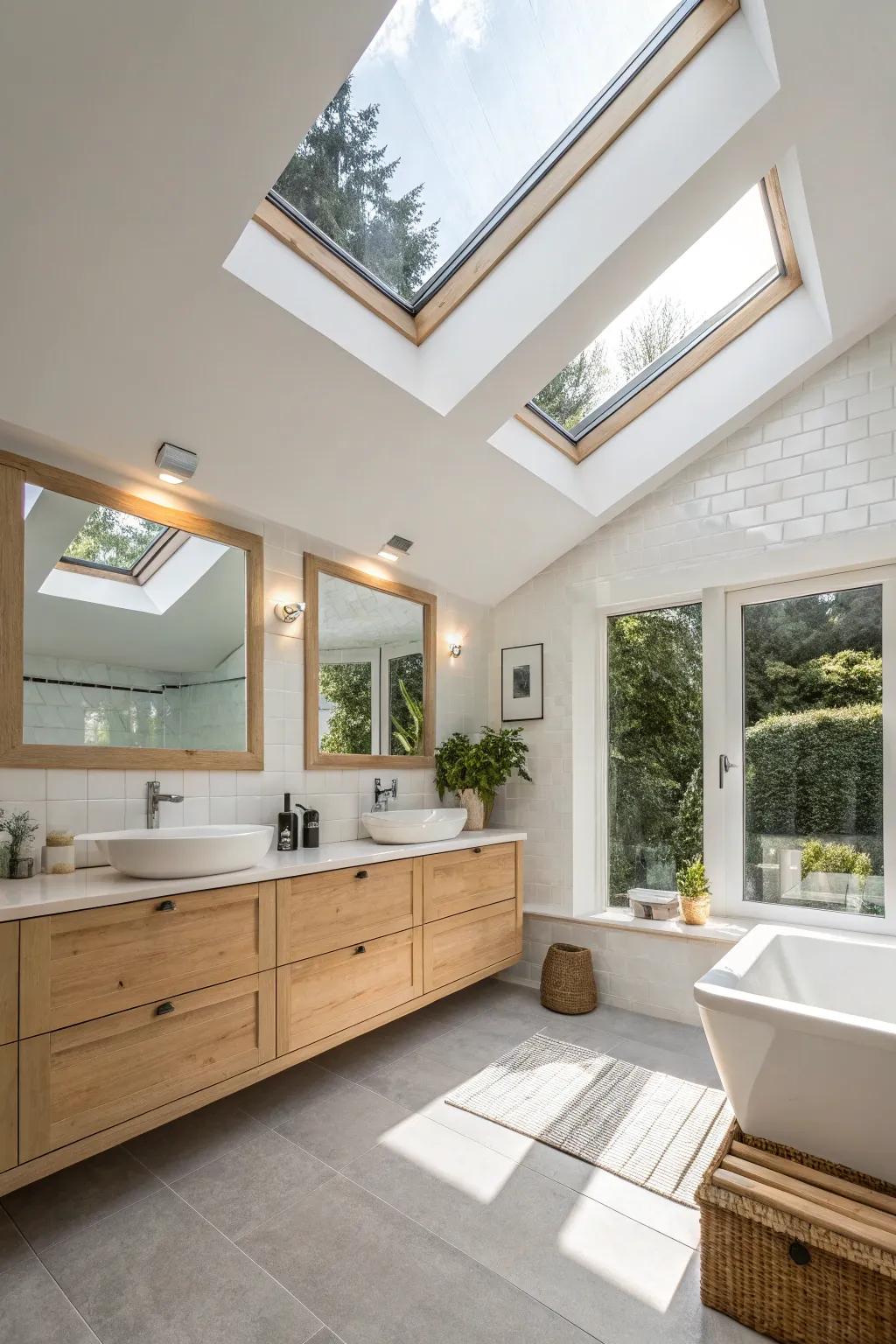 Use sunshine from the sky to brighten your bathroom, making a space that is welcoming and open.
