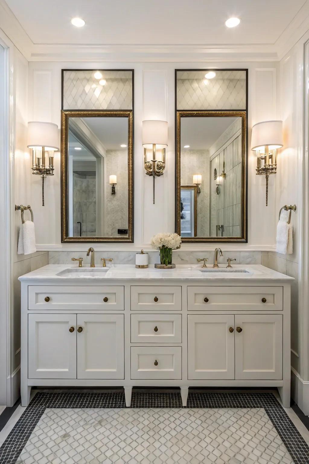 Symmetrical sconces foster an even and stylish look.