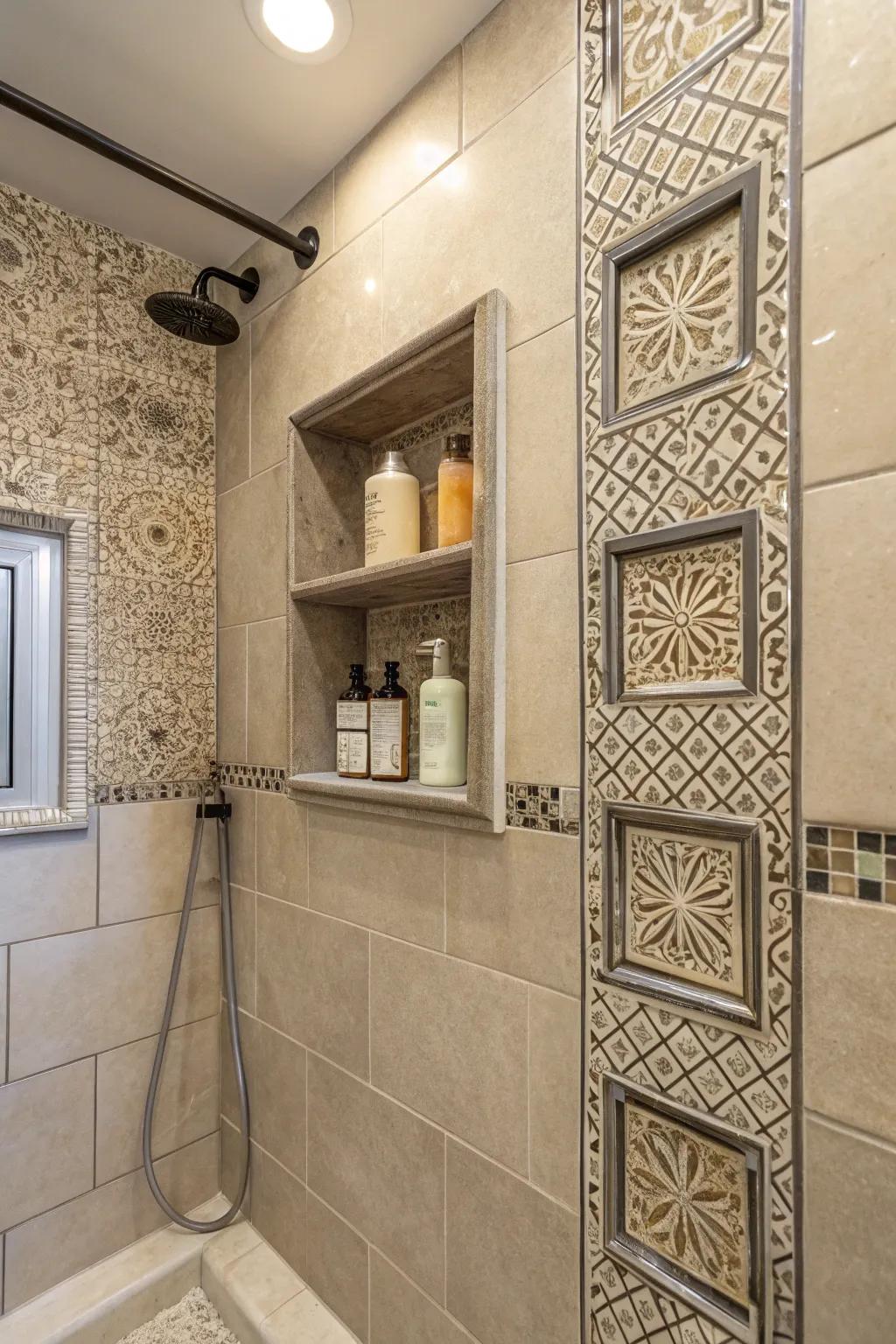 Practical yet stylish, niches enhanced with tile trims improve any shower's functionality.