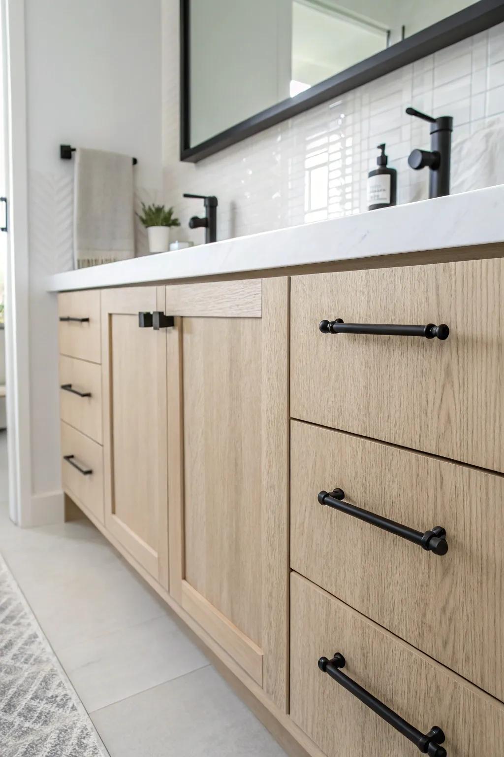 Coal black rod handles deliver a contemporary and uncluttered visual.