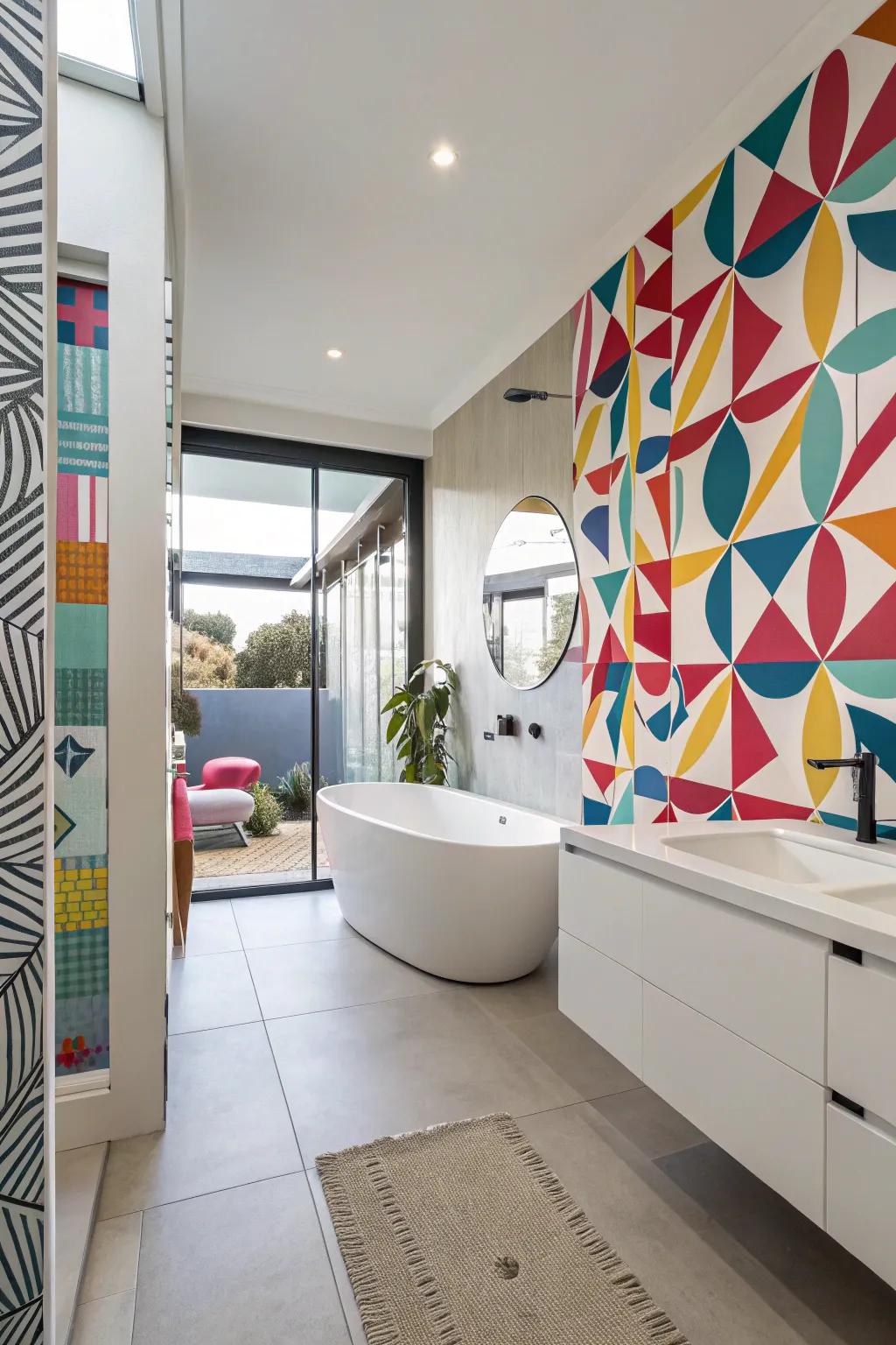 Striking colors and daring patterns can transform any bathroom into a lively environment.