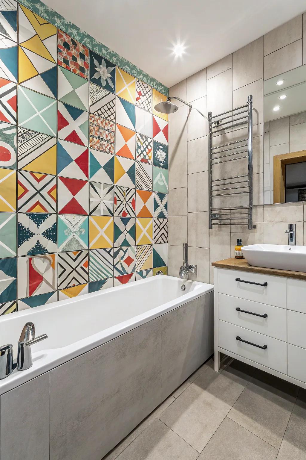 A playful retreat with geometric tile patterns