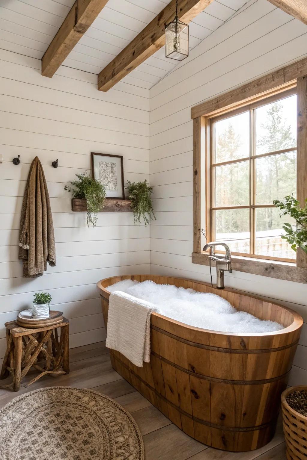 Barnboard walls bring rustic charm to your bathroom.