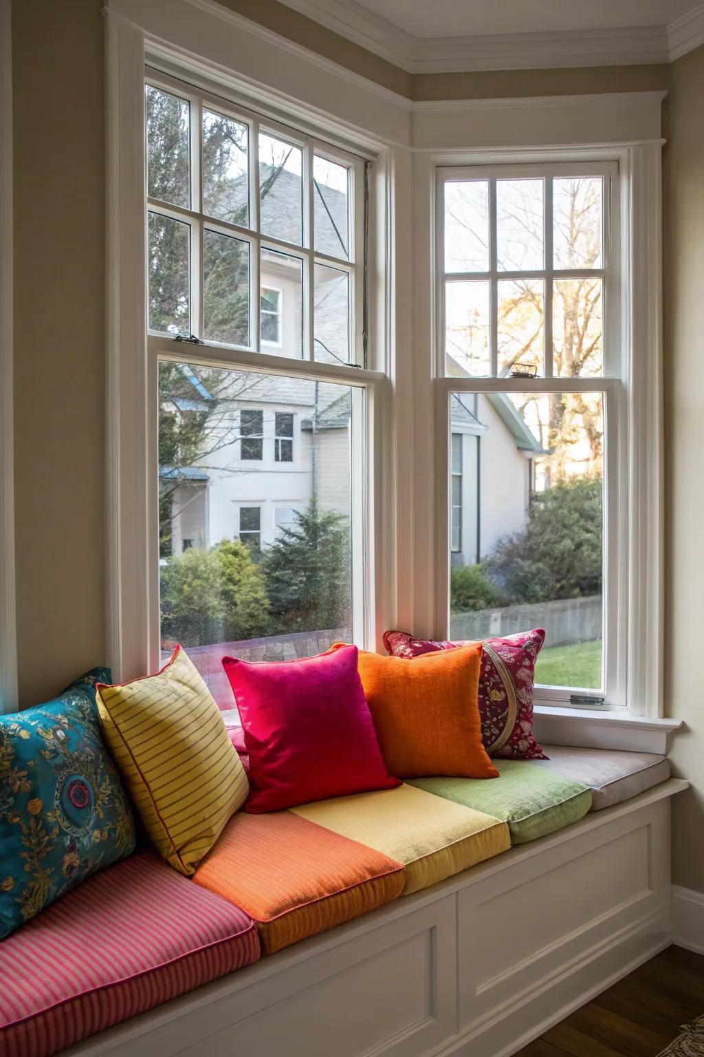 Inject vitality with colorful cushions in a neutral composition.