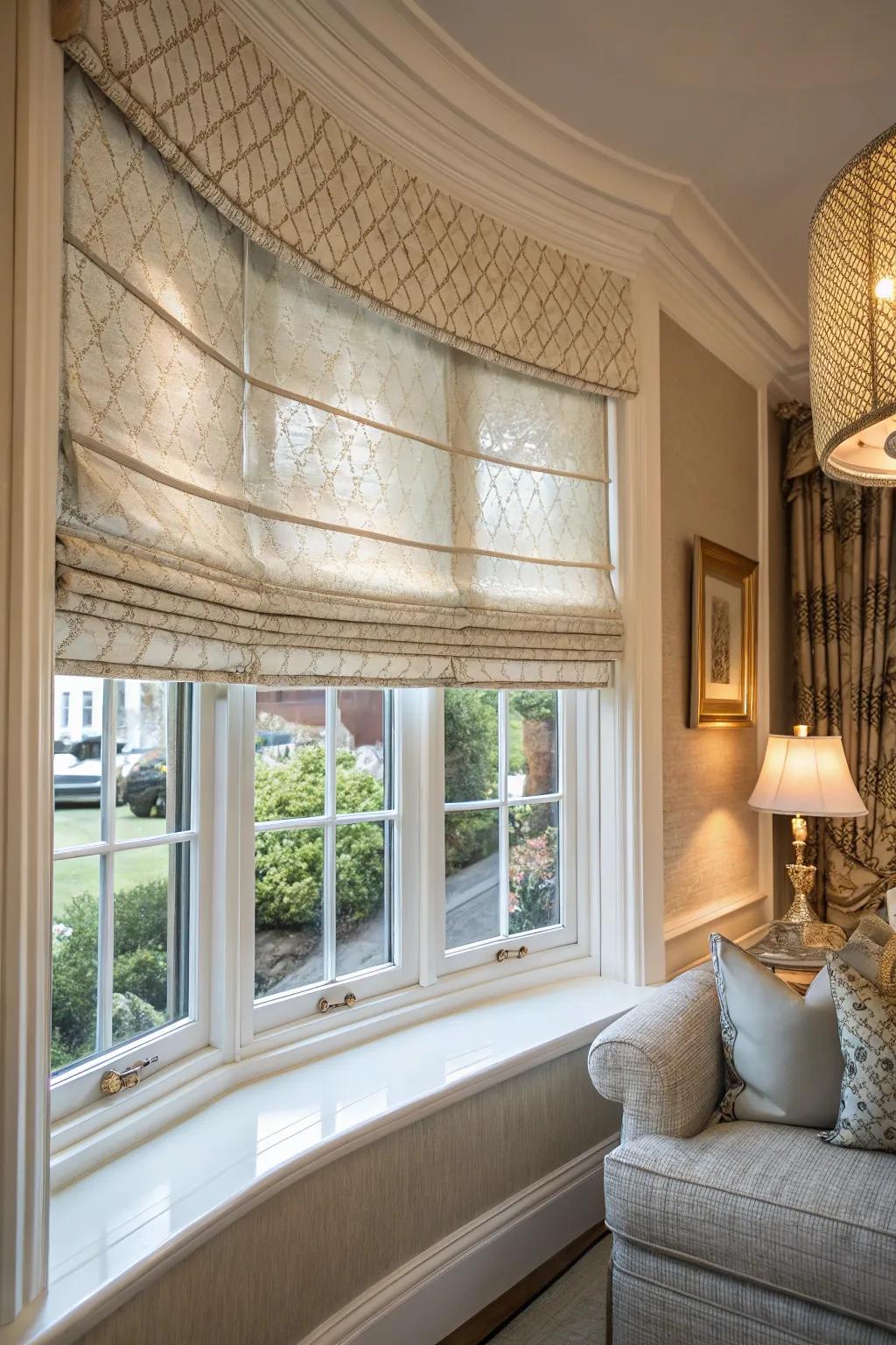 Roman shades create a neat and sophisticated look.
