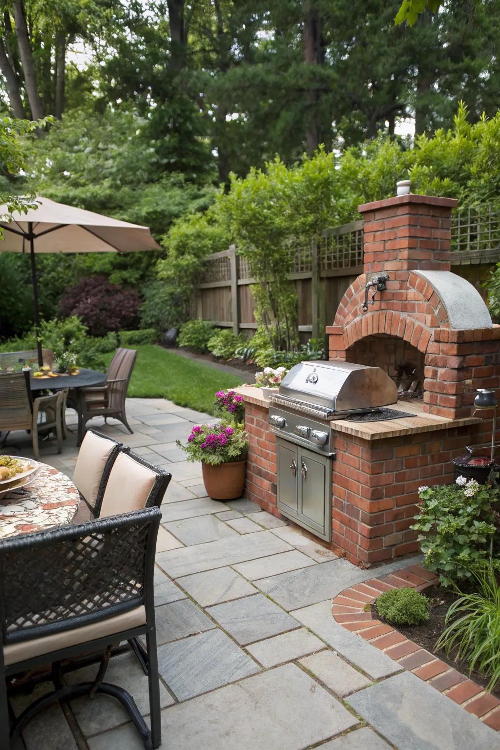 The timeless charm of a built-in stone grill.