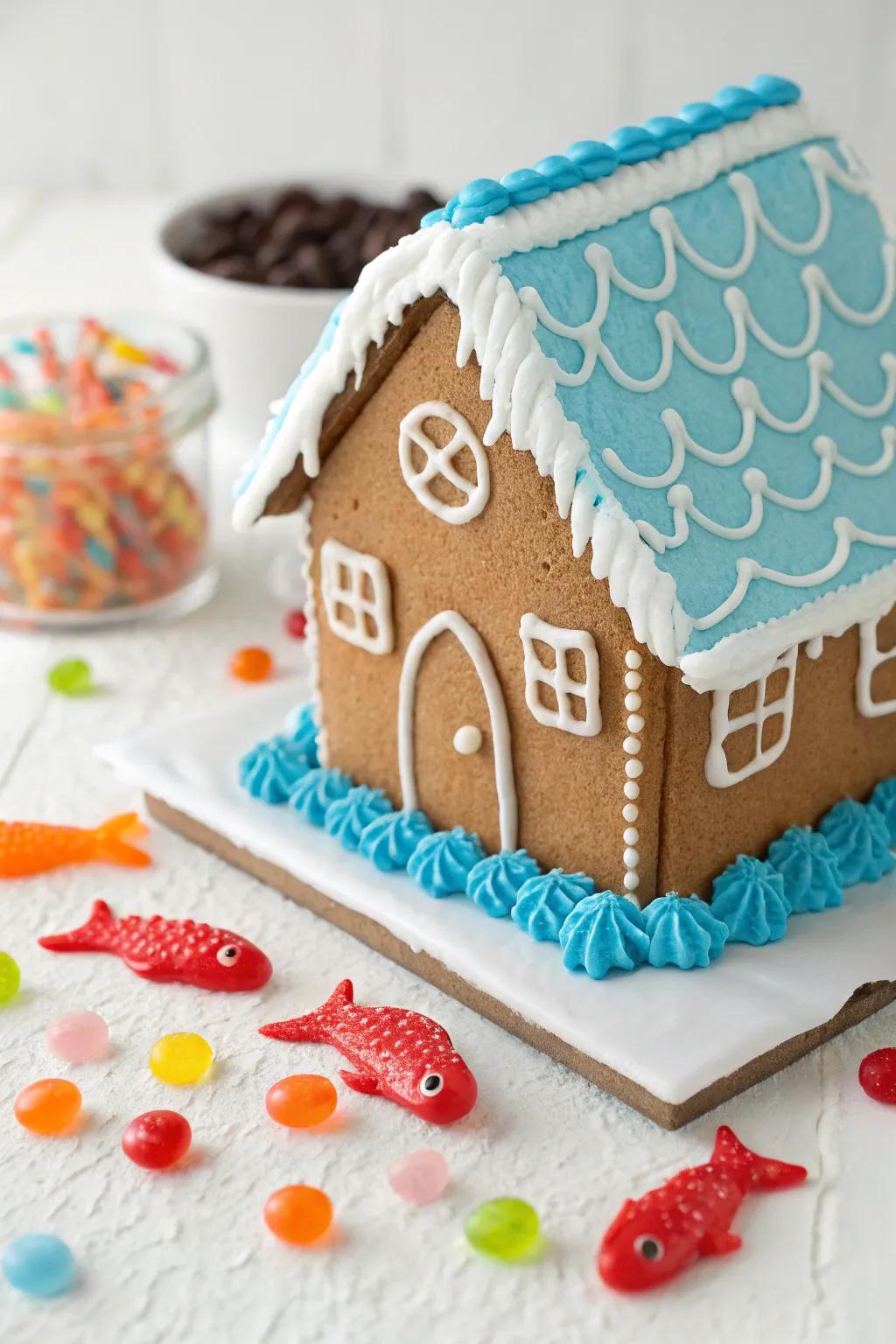 Achieve a breathtaking ocean effect using blue frosting and gummy fish.