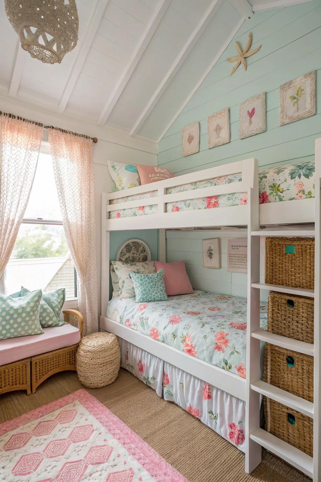 Enjoy the charm of a shoreline house with welcoming bunk beds.