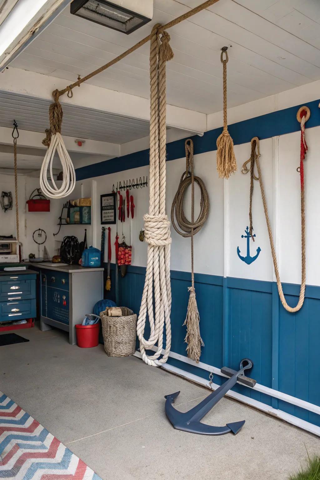 Maritime accents turn this garage into a sea-inspired haven.