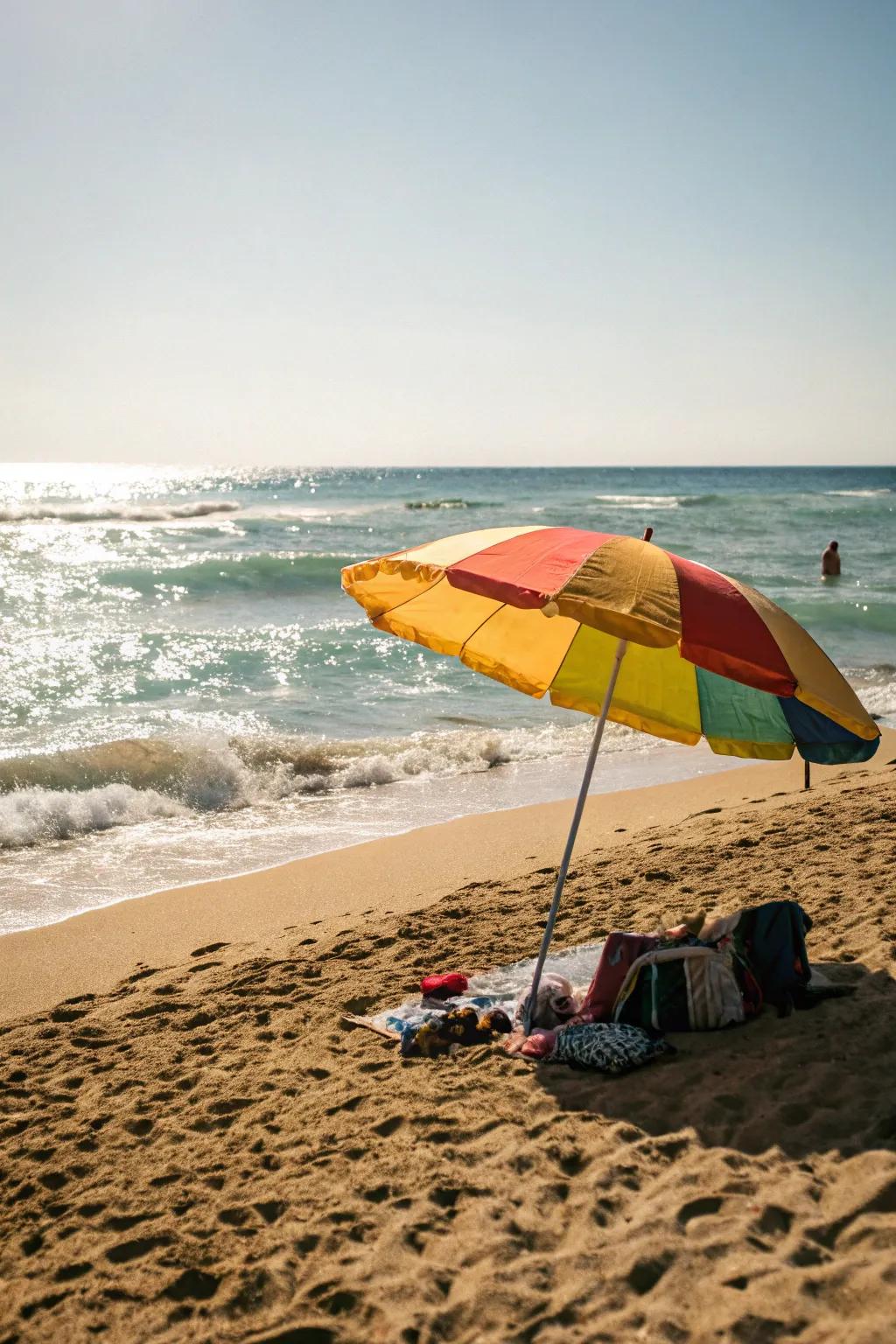 Timeless beach umbrellas ensure simple, effective shade.