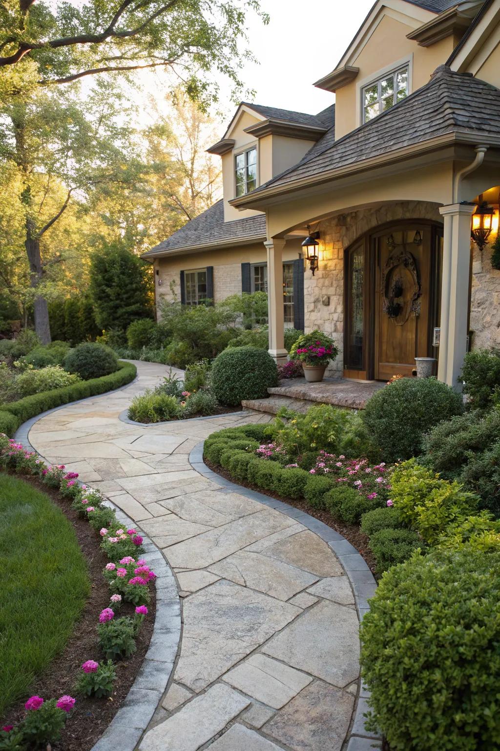An enchanting stone path guiding visitors through the garden.