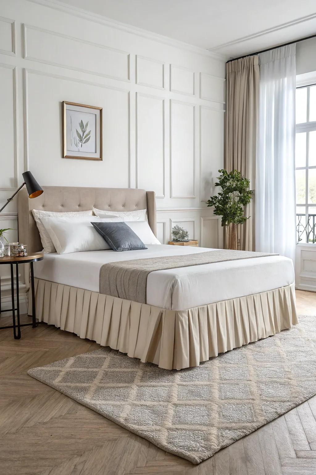 Neat borders and muted colors establish a fresh and contemporary ambiance.