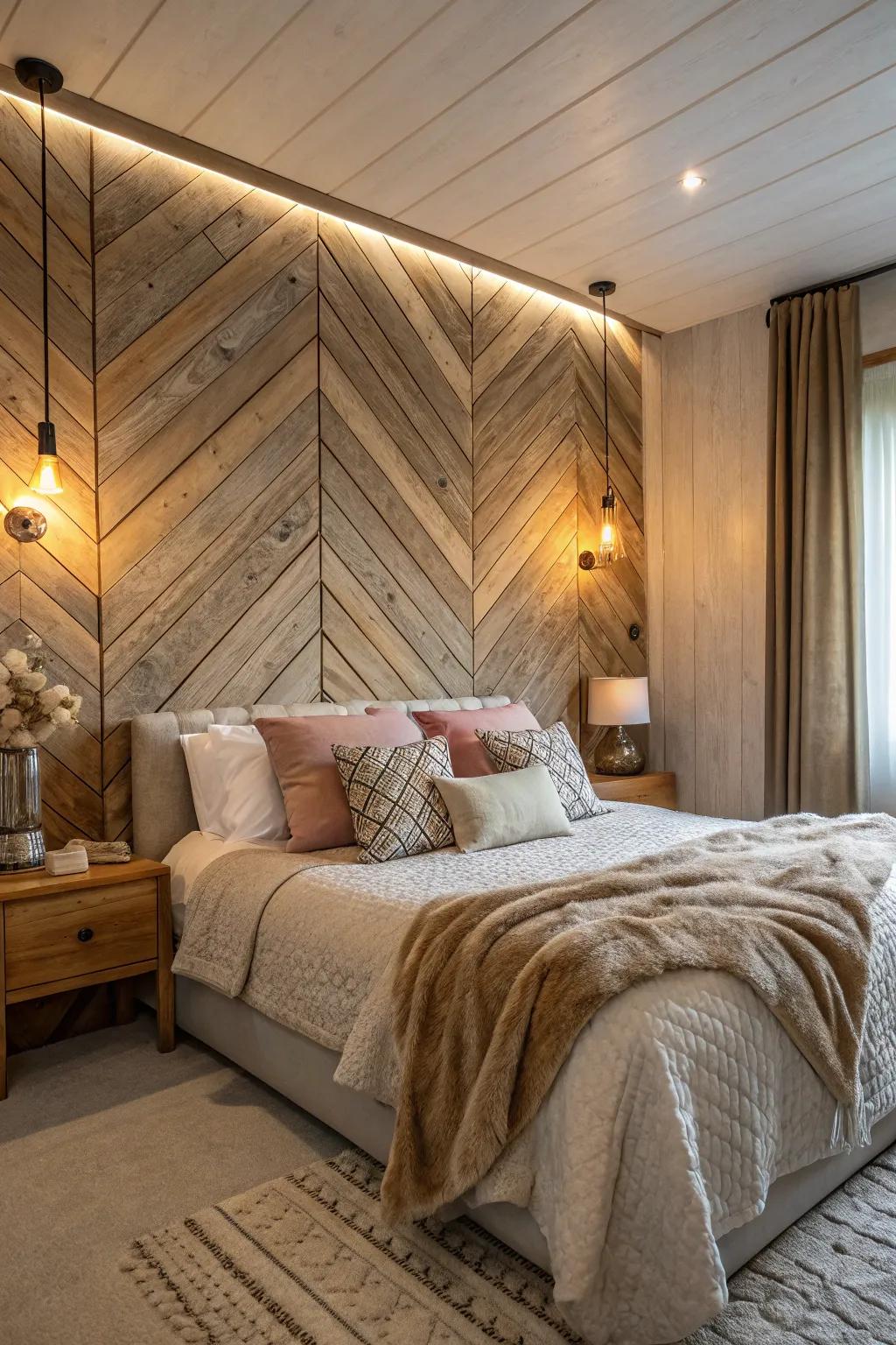 Textured wood panels bring inviting warmth and style.
