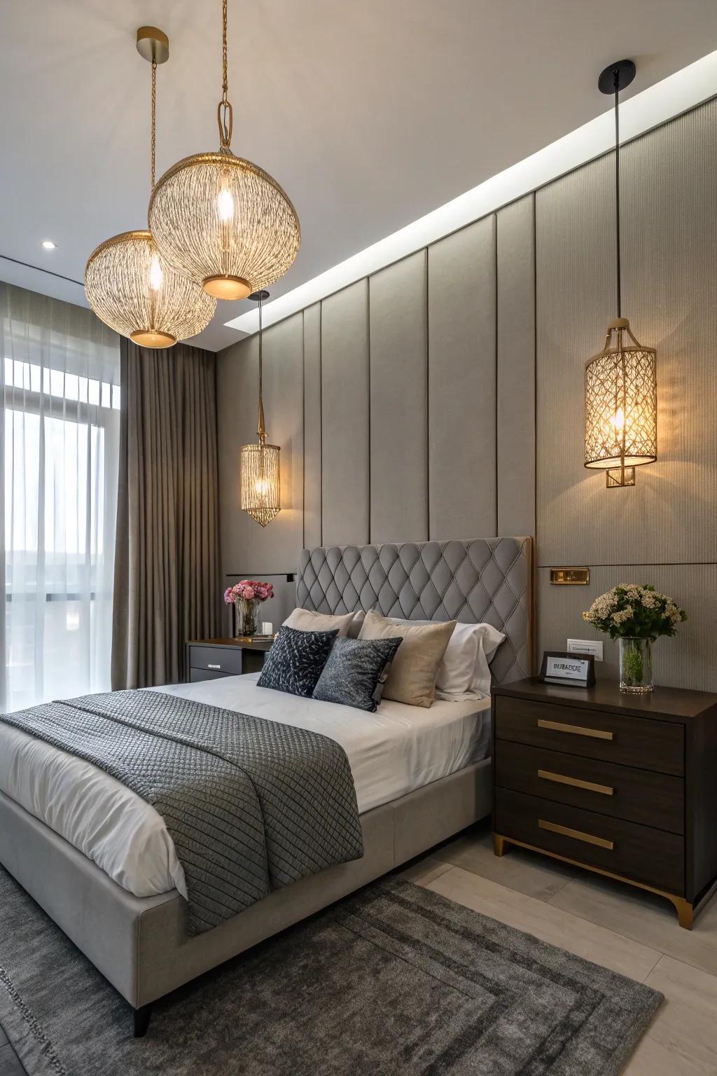 Pendant lights introduce a modern flair and maximize space effectively.