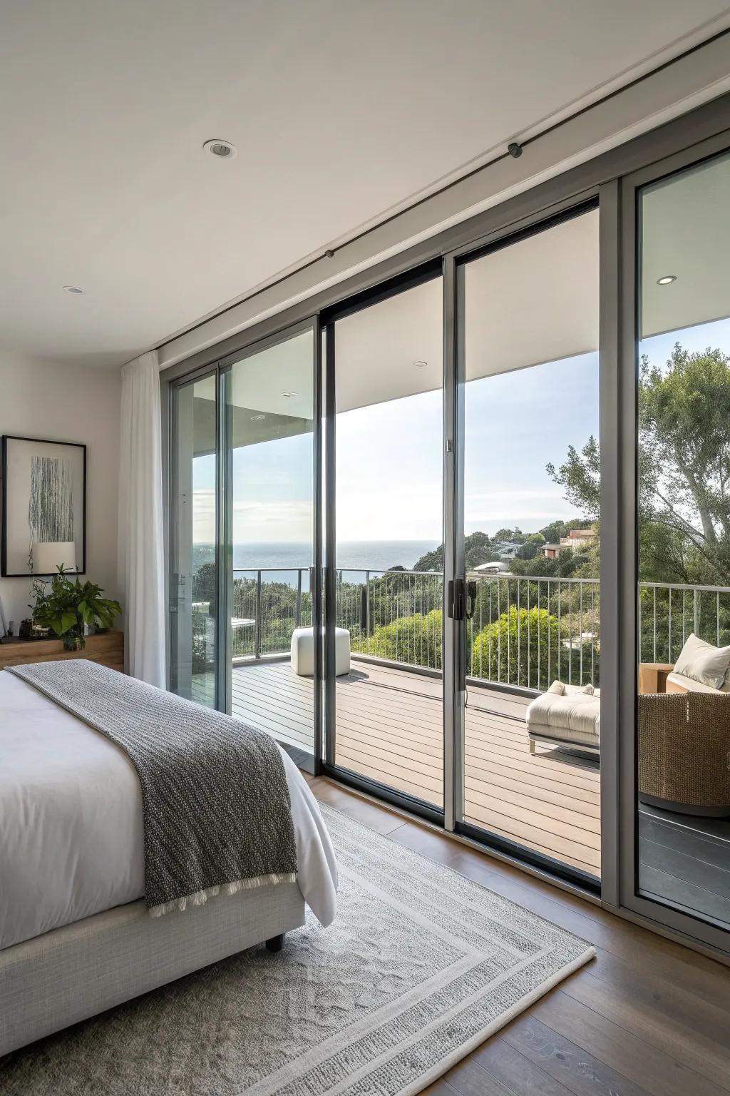 Elegant sliding glass doors combine modern aesthetics with practicality.