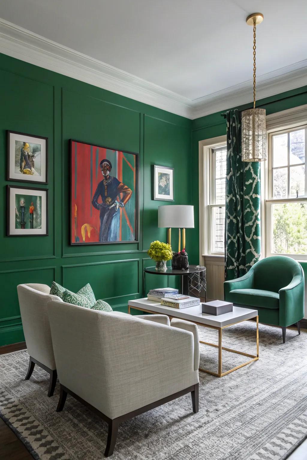An elegant lounge featuring a striking energy-filled wall.