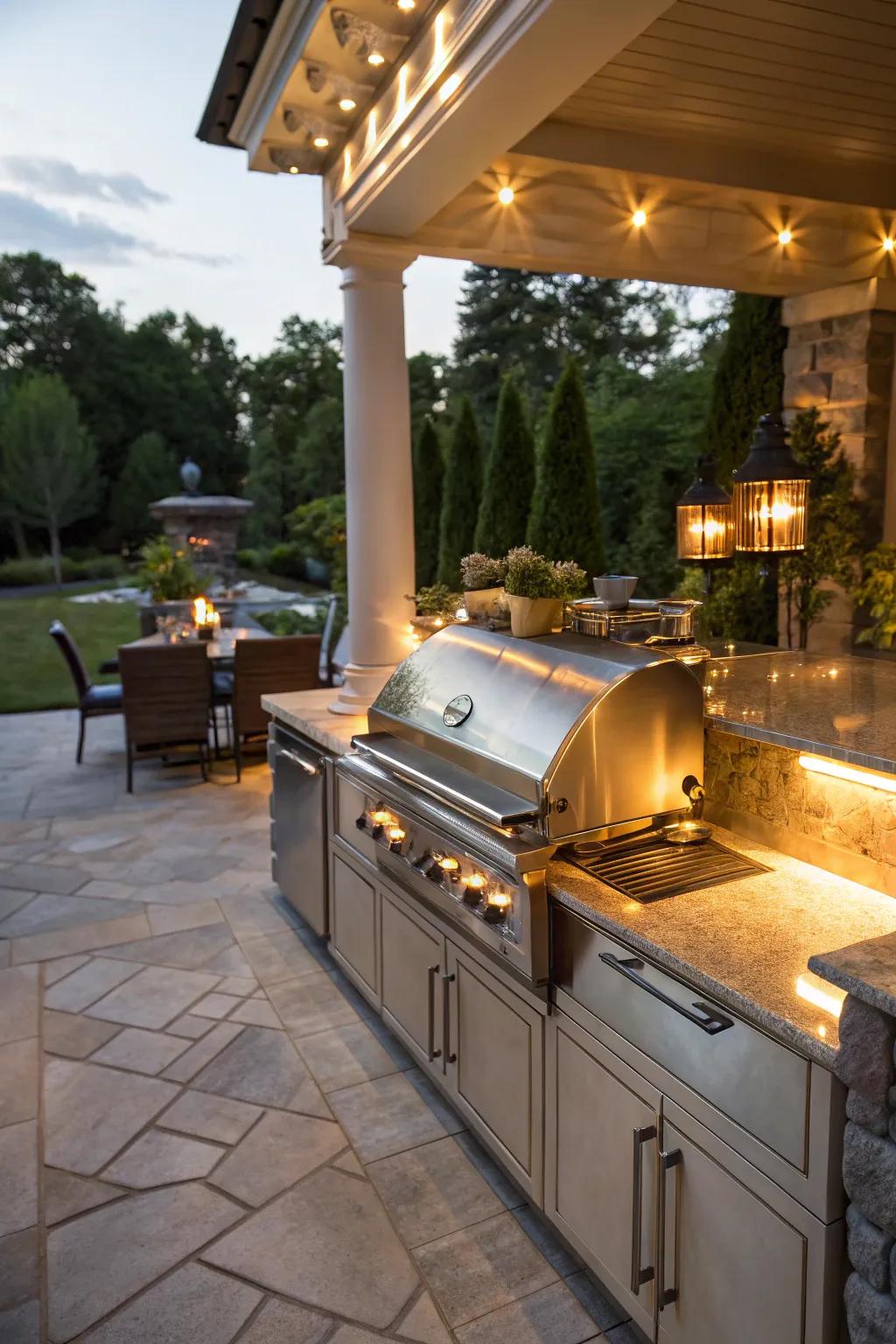 Built-in lights provide a seamless lighting solution for grills.