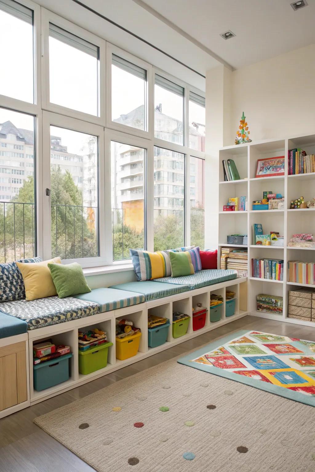 Adaptable furniture adjusts to various playroom activities.