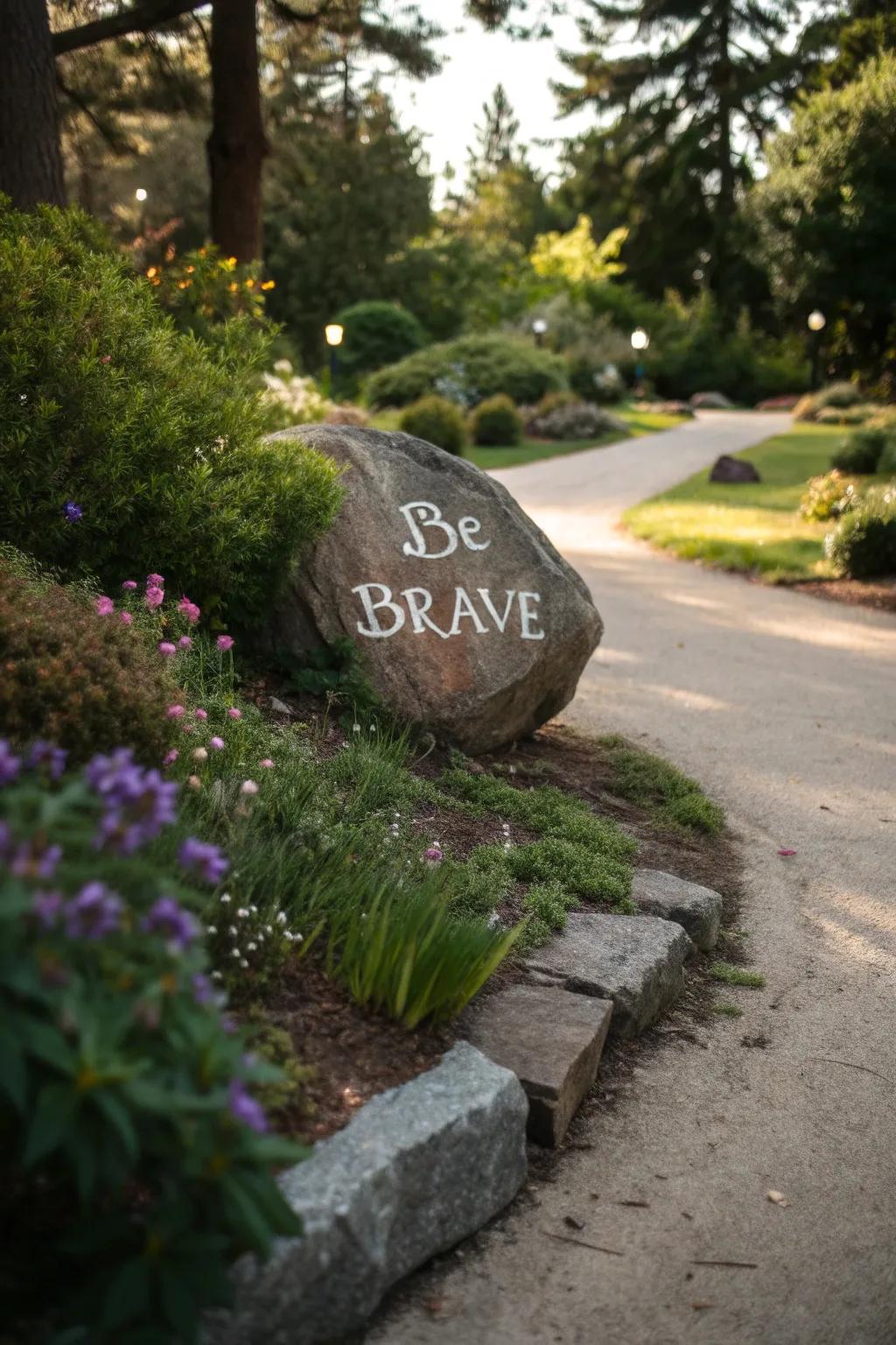 Disseminate positivity with rocks bearing inspirational messages.
