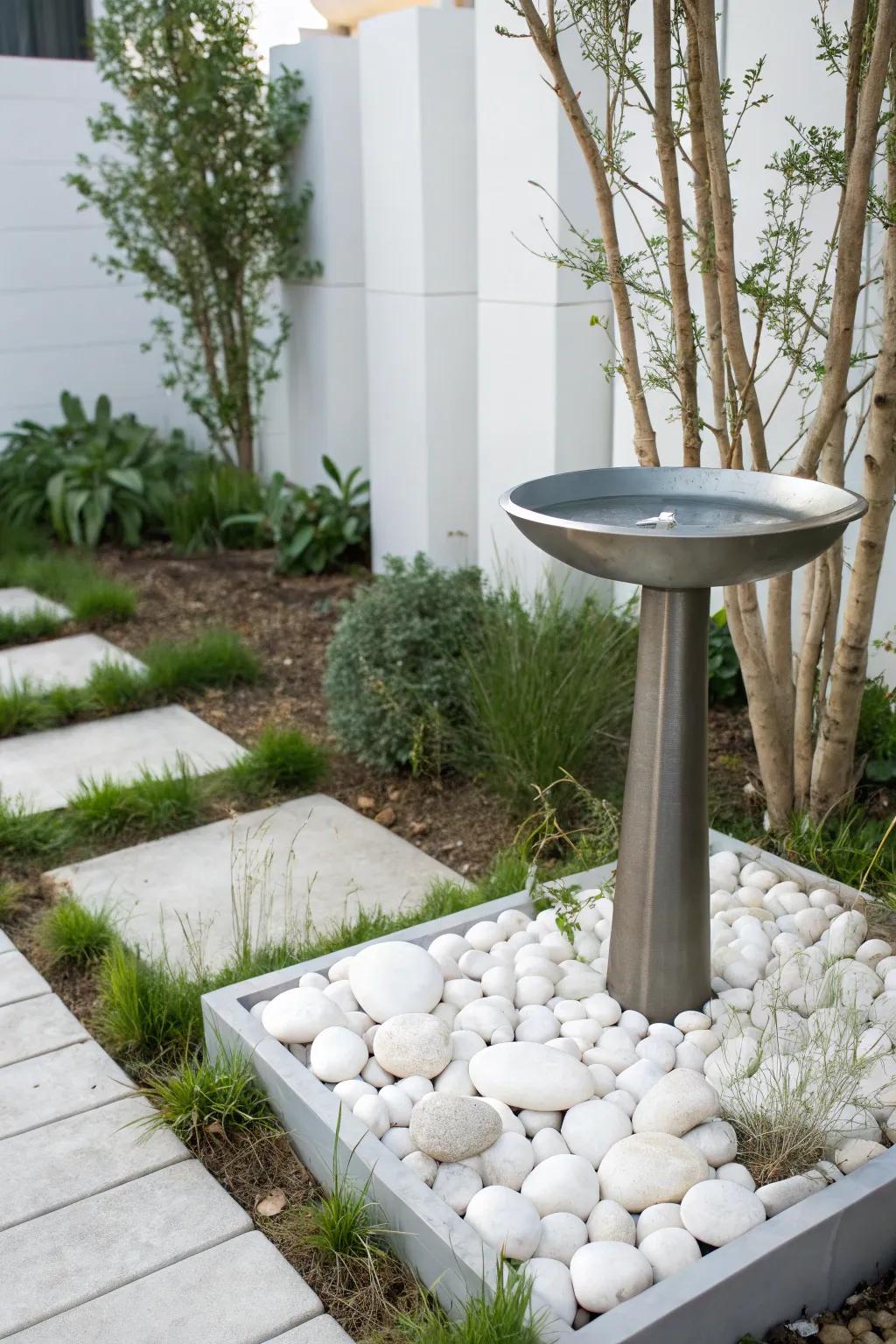 Welcome simplicity with a minimalist bird bath design.