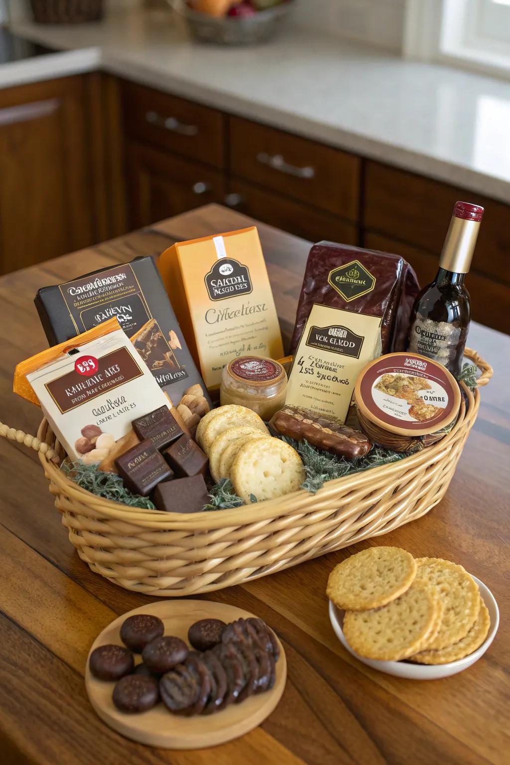 Indulge in a gourmet experience with this delightful basket.