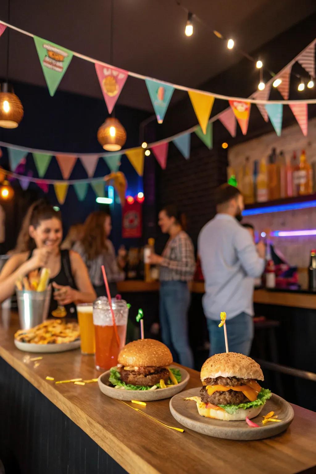 Themed ornaments provide an added festive element to any burger celebration.