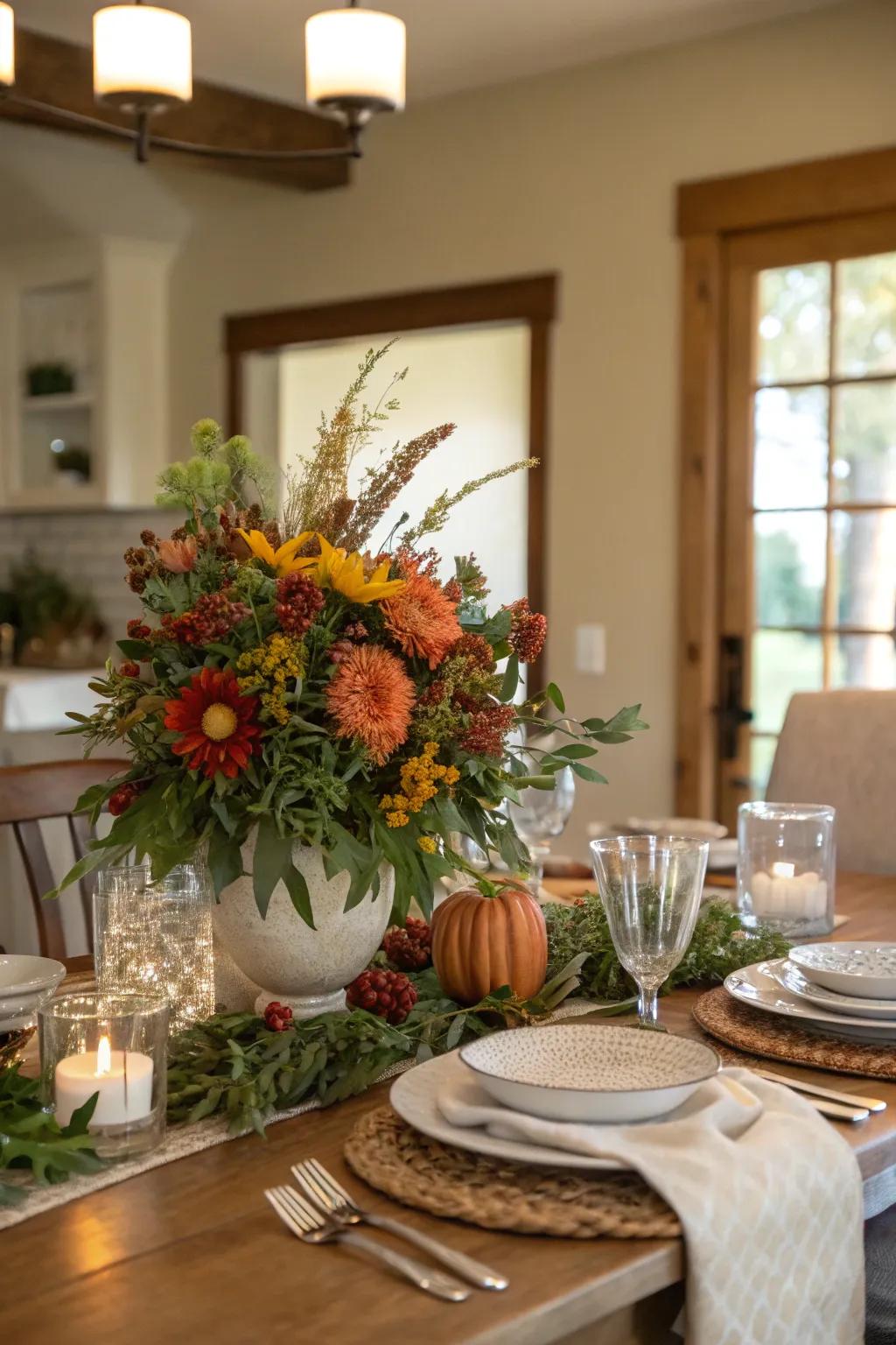 A floral tablescape adding elegance to the party