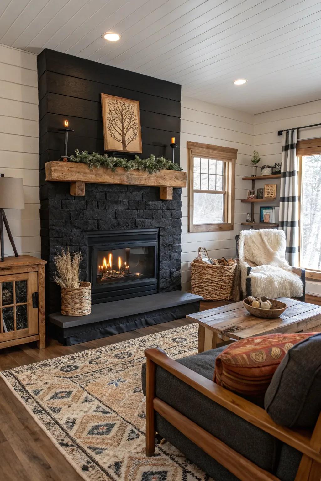 Unite down-to-earth appeal with modern understanding by using a dark-toned paneled hearth.