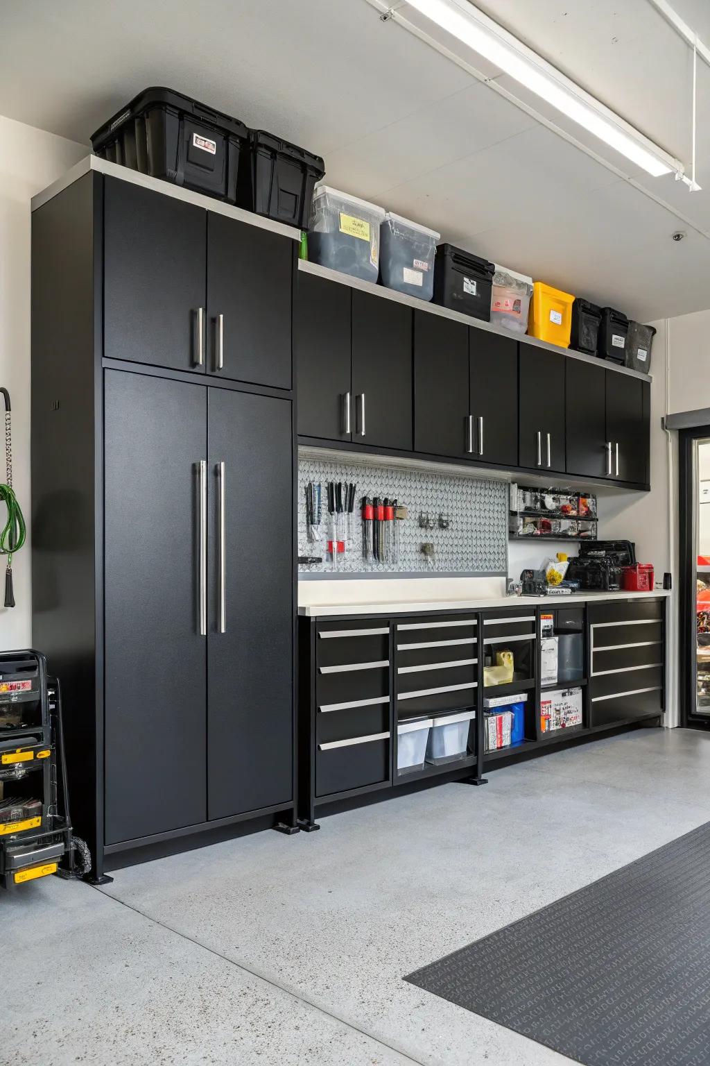 Efficient dark units for a neat garage.