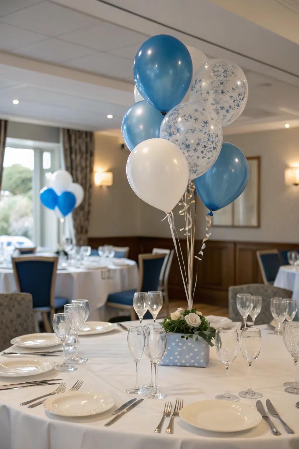 A chic balloon bouquet centerpiece enriches your dining experience.