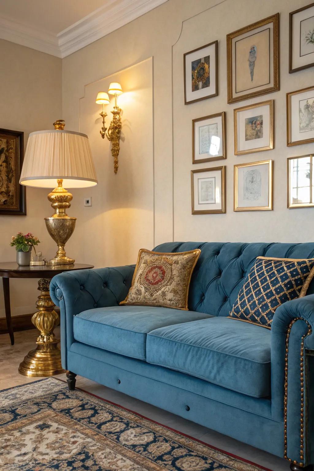 Shiny details add a sophisticated sheen to the space.