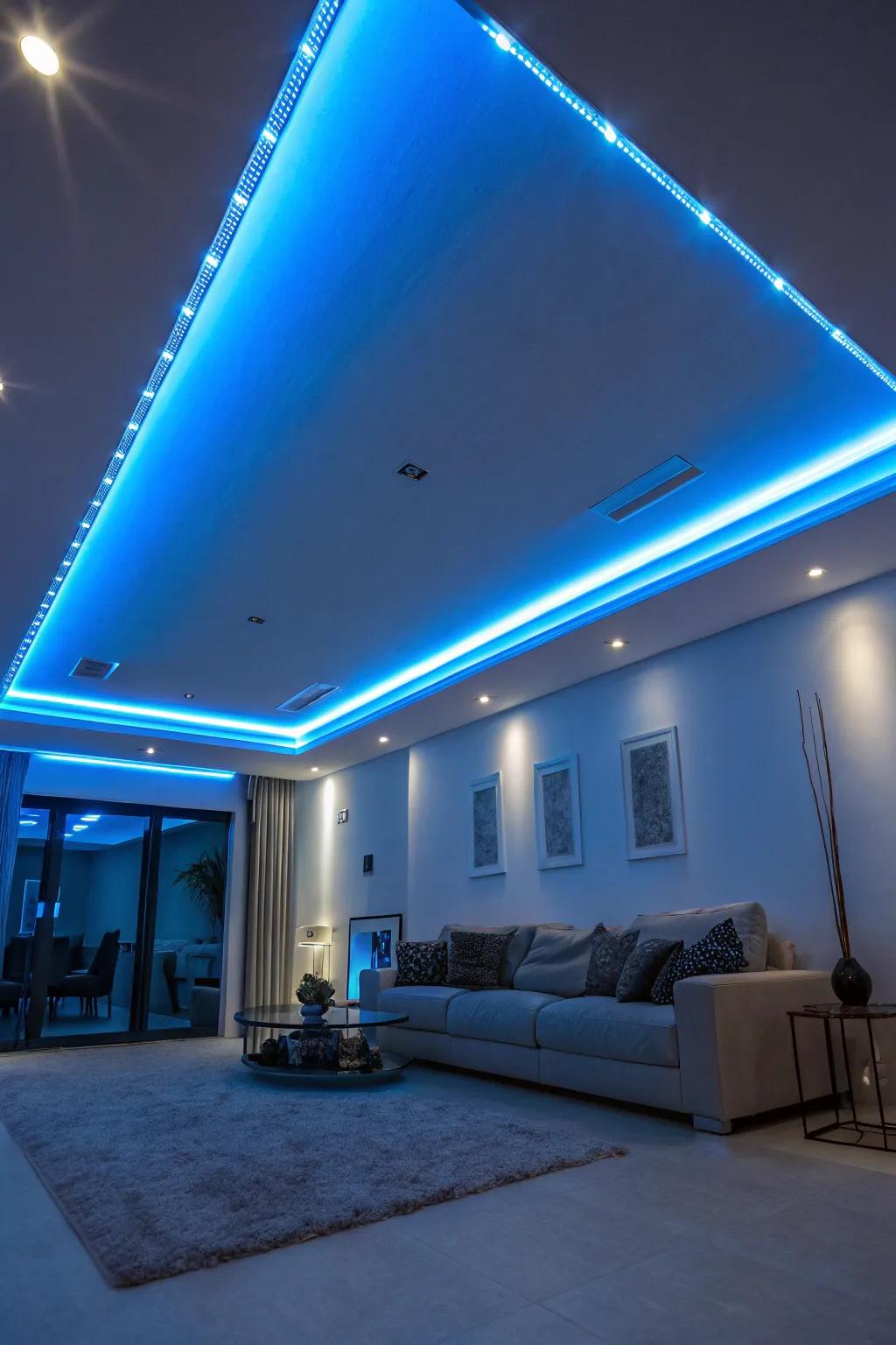 Azure LED illumination introduces a modern accent and peaceful atmosphere to any space.